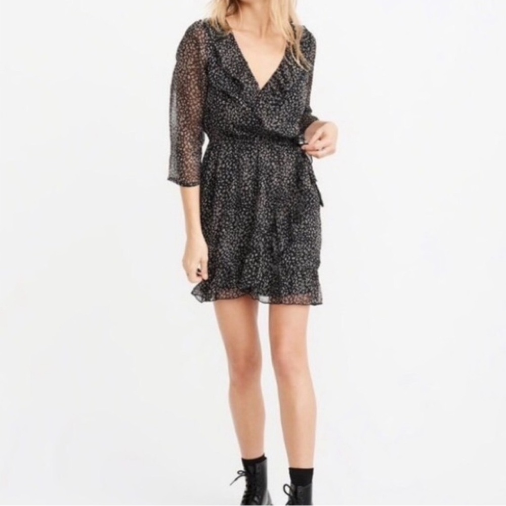 Abercrombie & Fitch Ruffle Leopard Print Sheer Sleeve Dress